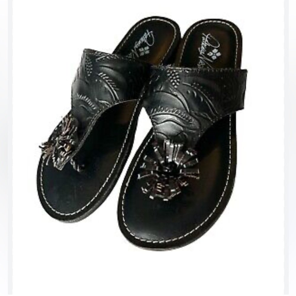 Patricia Nash Black Embossed Sandals
